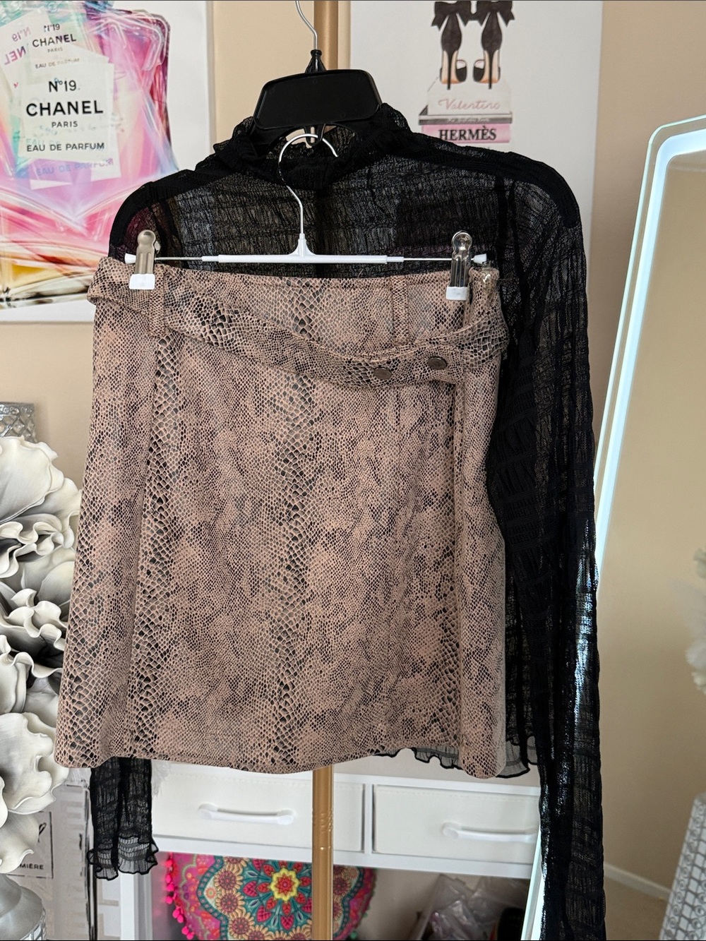 Haute Monde Beige Snake-Print Mini Skirt